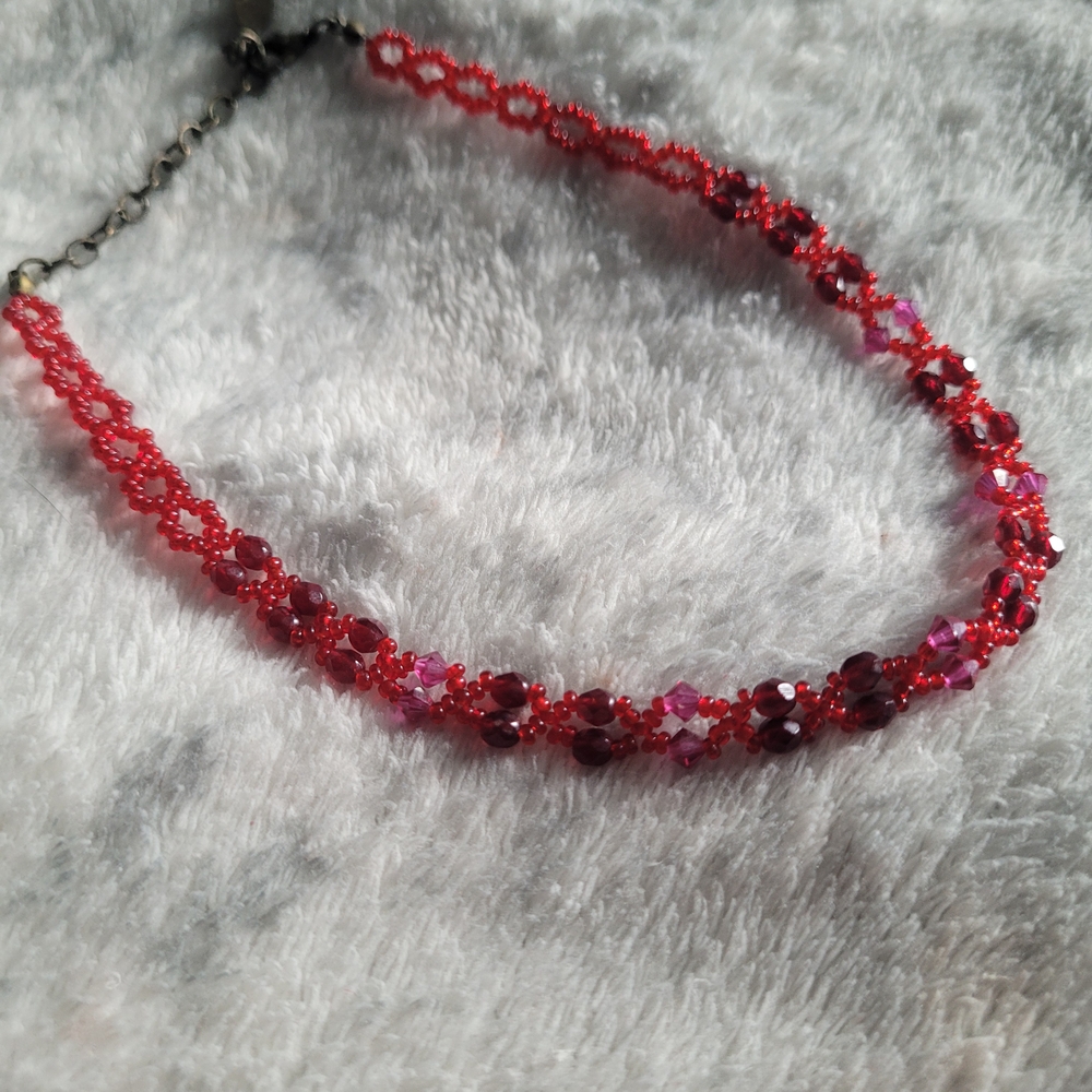 Vintage 90s Beaded Burgundy Choker by Robert Rose